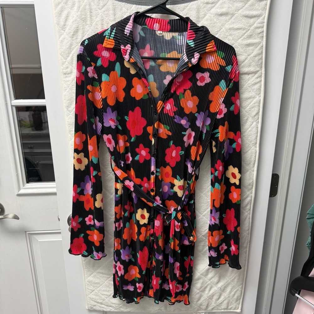 Floral Button-Up Dress with Belt